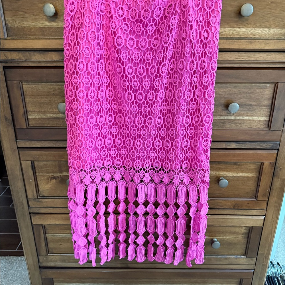 Skies Are Blue Vibrant Pink Crochet Midi Skirt